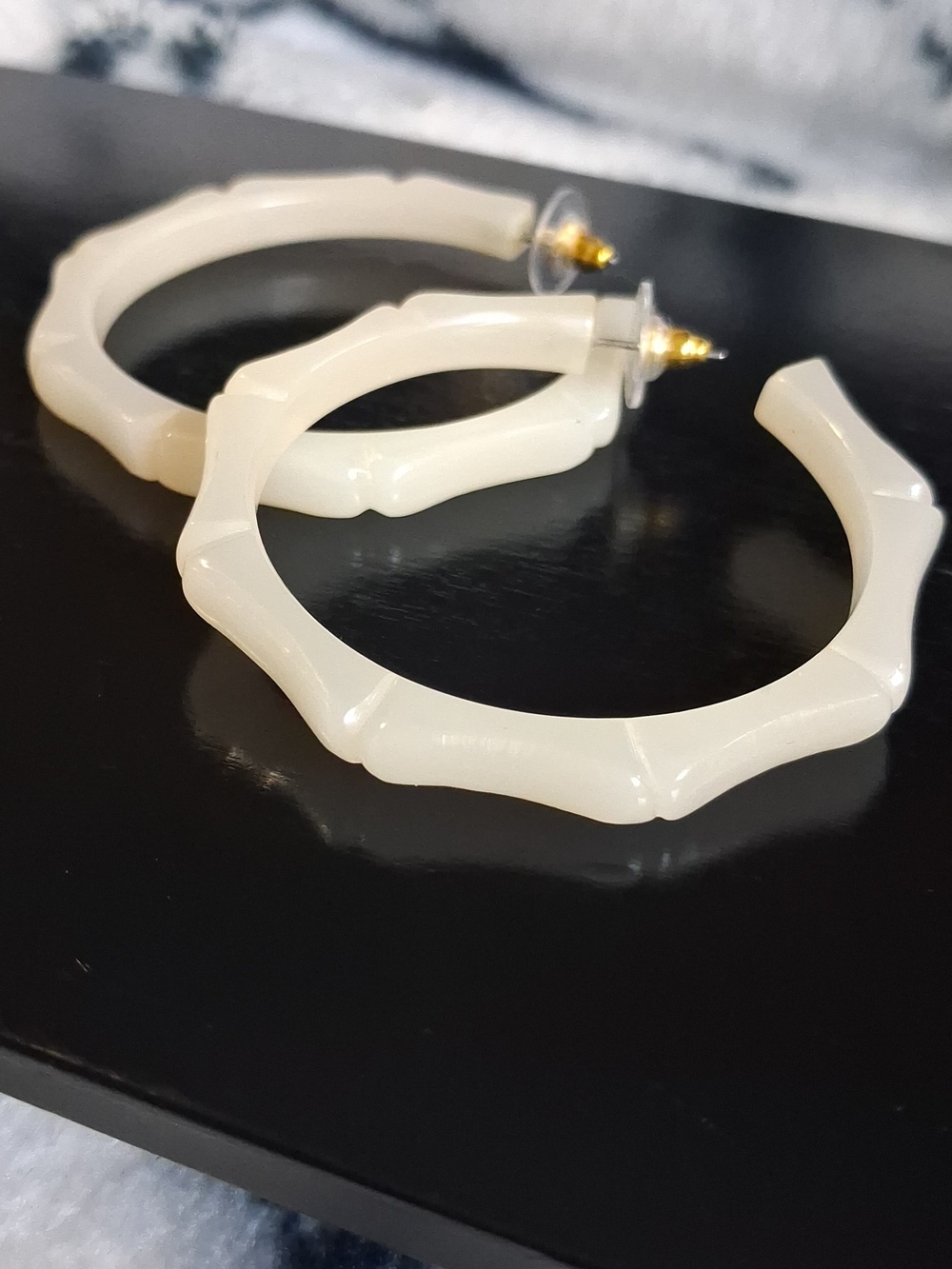 Soft Transluscent White Bamboo-Style Hoop Earrings